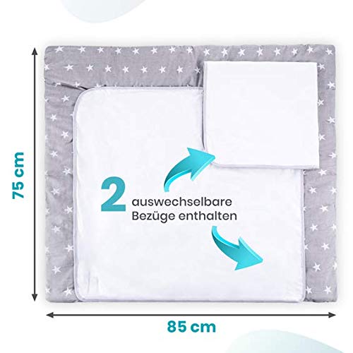 colchon cambiador bebe impermeable - espuma cambiador bebe cambiador de viaje Incluye dos intercambiable esteras de muselina chica chico gris - blanco 85x75 cm