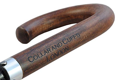 COLLAR AND CUFFS LONDON - 24 Varillas para Mayor Resistencia - Muy Fuerte - A Prueba DE Viento - Estructura Reforzada con Fibra de Vidrio - Mango De Madera Maciza - Automático - Paraguas Grande Azul