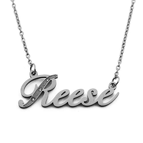 Collar con nombre Reese personalizable en tono plateado cursiva personalizada, con nombre delicado, joyería para mujer, novia, madre, hermana, amigas