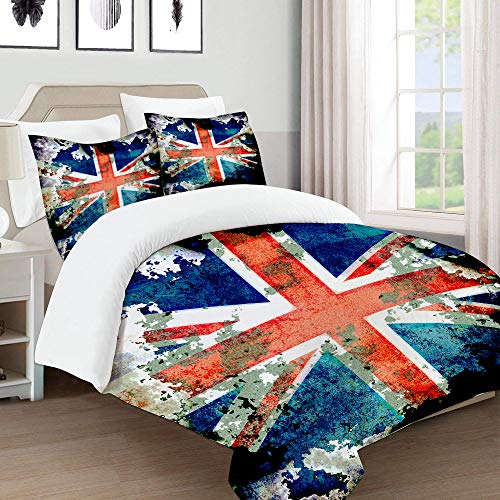 COLTEMC Juego de Funda nordica,Ropa de Cama,Aged Extremely Grungy Distressed Union Jack Flag of Britain British Country,Microfibra,Edredon 140x200cm con 2 Fundas de Almohada 50x80cm