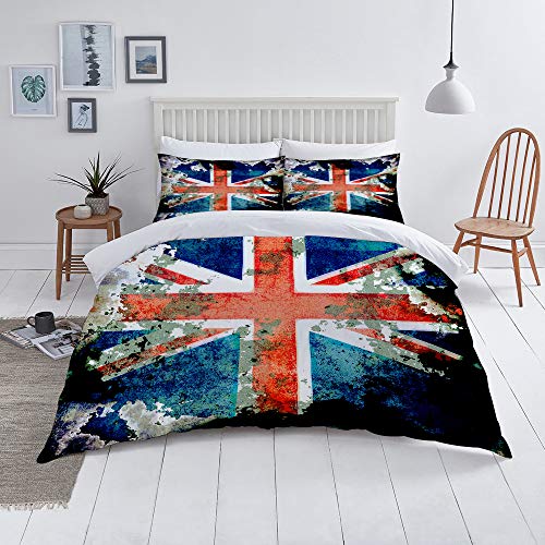 COLTEMC Juego de Funda nordica,Ropa de Cama,Aged Extremely Grungy Distressed Union Jack Flag of Britain British Country,Microfibra,Edredon 140x200cm con 2 Fundas de Almohada 50x80cm