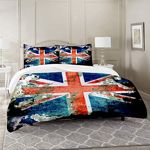 COLTEMC Juego de Funda nordica,Ropa de Cama,Aged Extremely Grungy Distressed Union Jack Flag of Britain British Country,Microfibra,Edredon 140x200cm con 2 Fundas de Almohada 50x80cm