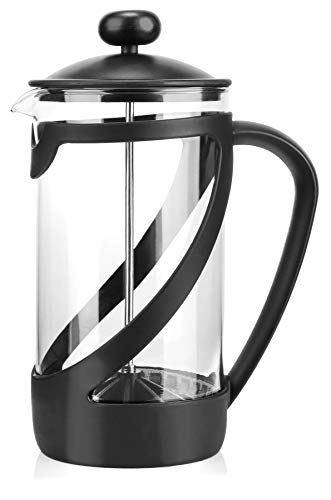 COM-FOUR® cafetera con sistema de prensa francés - la prensa de café también sirve como tetera - cafetera con cilindro de vidrio (01 pieza - cafetera 1 litro)