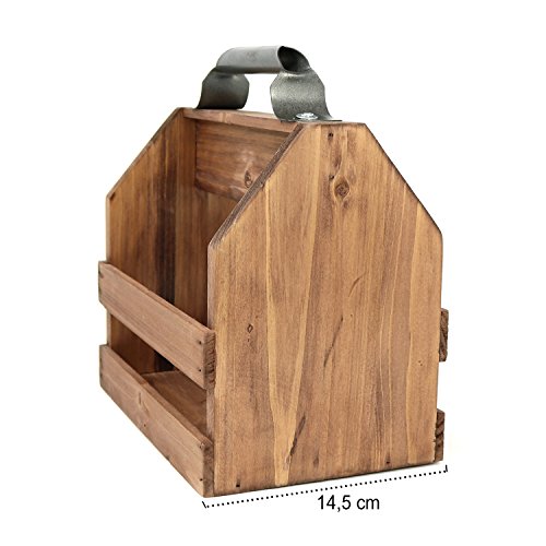 COM-FOUR® Portabidón de madera con abrebotellas de metal y asa de metal, 6 plazas, portabotellas para 6 botellas à 0,33 l