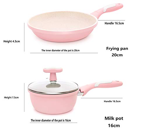 Complemento alimenticio olla de piedra maifan sartén antiadherente, fácil de limpiar, aluminio forjado recubierto de cerámica antiadherente, olla de sopa de leche con olla de tapa-Pink