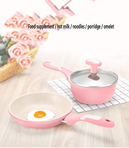 Complemento alimenticio olla de piedra maifan sartén antiadherente, fácil de limpiar, aluminio forjado recubierto de cerámica antiadherente, olla de sopa de leche con olla de tapa-Pink