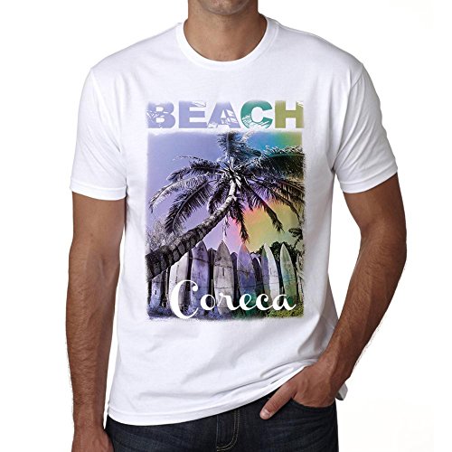 Coreca, Beach Palm, Camiseta para Las Hombres, Manga Corta, Cuello Redondo, Blanco