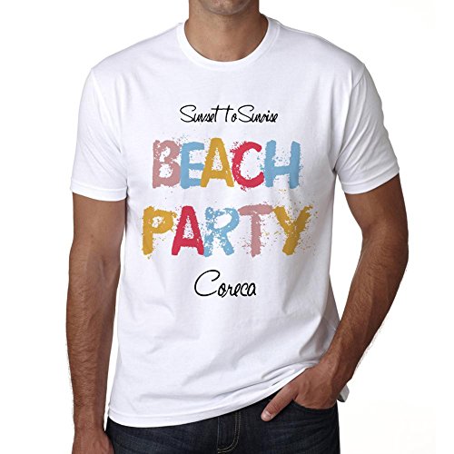 Coreca, Beach Party, Fiesta en la Playa, Camiseta para Las Hombres, Manga Corta, Cuello Redondo, Blanco