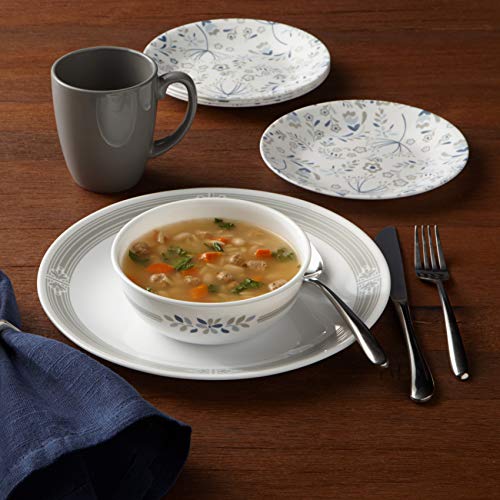 Corelle 3991F Prairie Garden - Juego de vajilla (16 piezas, resistente a las virutas y a la rotura, color gris