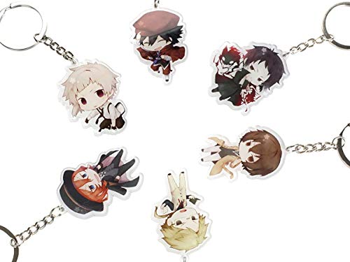 CosInStyle Bungou Stray Dogs Llavero acrílico con 6 figuras de anime manga Chibi llaveros para mujeres niñas