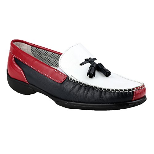 Cotswold - Zapatos Estilo Mocasín Modelo Biddlestone para Mujer (37 EU/Blanco/Marino/Rojo)