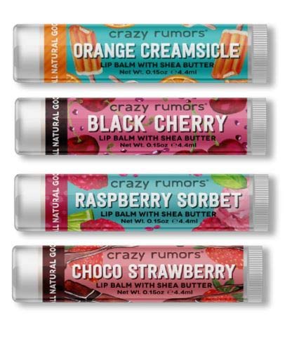 Crazy Rumors - Paquete de 4 bálsamos labiales «Fruity Mix», veganos y 100 % naturales, regalo de Navidad estupendo