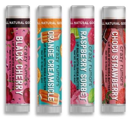 Crazy Rumors - Paquete de 4 bálsamos labiales «Fruity Mix», veganos y 100 % naturales, regalo de Navidad estupendo