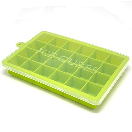 CTOBB Cubitera de Hielo de Silicona con Tapa, de 5 Colores, 24 Rejillas, ecológica, Bandeja de cavidad, Cubitos de Hielo, Molde para Hacer Cubitos de Hielo Green with Lid