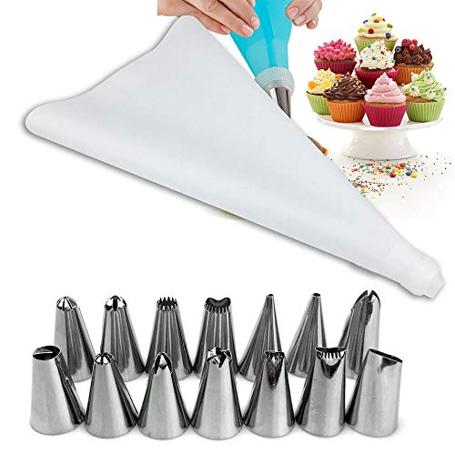 CTOBB Juego de 16 Bolsas de confitería con boquillas para glaseado, Punta de Acero Inoxidable para decoración de Pasteles, Boquilla, Crema para Hornear Azul