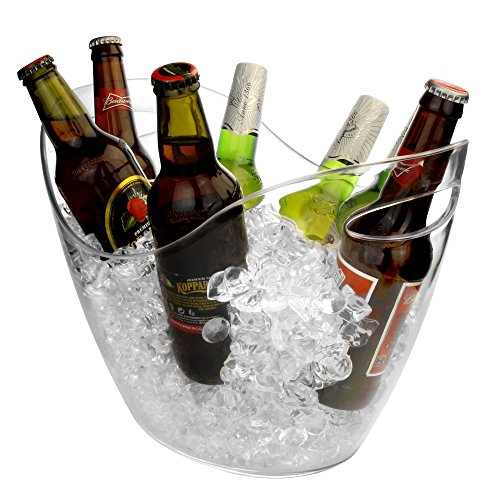 Cubitera para bebidas de plástico transparente – gran cubo para bebidas para fiestas con asas