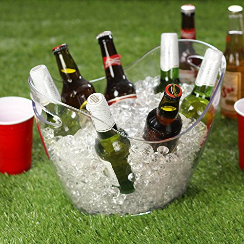 Cubitera para bebidas de plástico transparente – gran cubo para bebidas para fiestas con asas