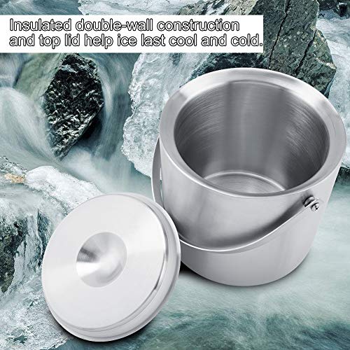 Cubo de hielo 2L / 3L Cubo de hielo de doble capa de acero inoxidable de plata de doble capa con asa de transporte y tapa Capacidad alta para fiesta, restaurante, picnic(3L)