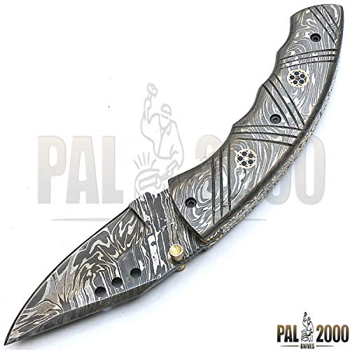 Cuchillo plegable, navaja de bolsillo, cuchillo hecho a mano a medida, cuchillo de acero de hoja de Damasco, con funda de cuero, cuchillo de cocina artesanal, cuchillo de cocina forjado a mano 9032