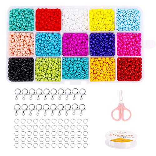 Cuentas de Colores 4 mm 15 Colores Perlas de Vidrio Perlas de Potro Mini Cuentas con Caja de Plástico para Hacer Joyas de Bricolaje Collares Pulseras Bijouterie Regalo para Niños 3500 Piezas