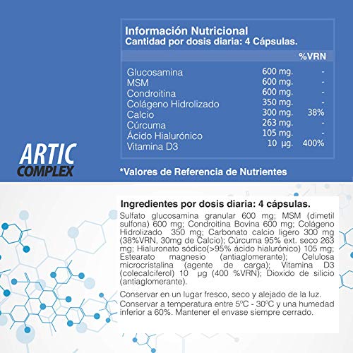 Cúrcuma, Glucosamina, Condroitina y Colágeno | Elimina el dolor en músculos, articulaciones y huesos | Potente antiinflamatorio con acción analgésica | Repara las articulaciones | 90 cápsulas