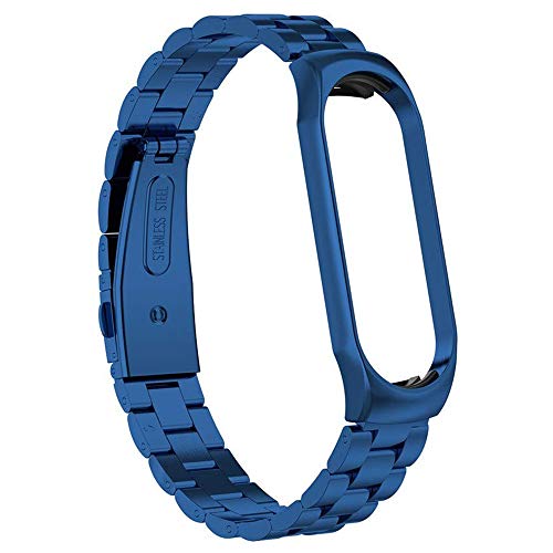 Cytech Correa para Xiaomi Band 4 / Mi Band 3, Acero Inoxidable Pulsera de Recambio Bracelet Metal Elegante Muñequera con Enlaces Herramienta de eliminación Extensibles (Azul)