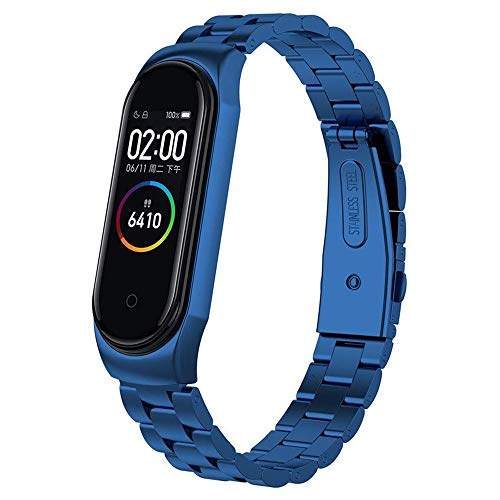 Cytech Correa para Xiaomi Band 4 / Mi Band 3, Acero Inoxidable Pulsera de Recambio Bracelet Metal Elegante Muñequera con Enlaces Herramienta de eliminación Extensibles (Azul)