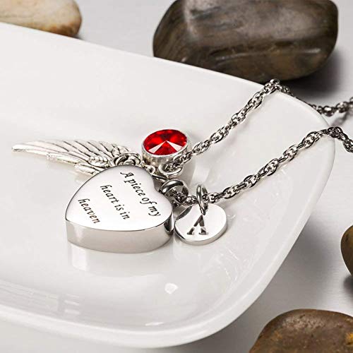 Daesar Colgante Cenizas Acero Inoxidable Pequeño Colgante Plata Cenizas ala Corazón con Piedra Natal con Piedra Natal Julio Z Collar Grabado Personalizado Perros