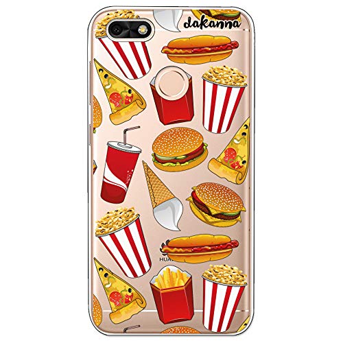 dakanna Funda para Huawei Y6 Pro 2017 - Enjoy 2017 | Hamburguesa, Refresco, Pizza y Palomitas | Carcasa de Gel Silicona Flexible | Fondo Transparente