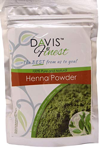 Davis Finest Henna en polvo, pura, natural, hojas, tinte para el pelo, sin PPD ni amoniaco, acondicionador, brillo para un cabello espectacular y un cuero cabelludo saludable y sin caspa, 100 g