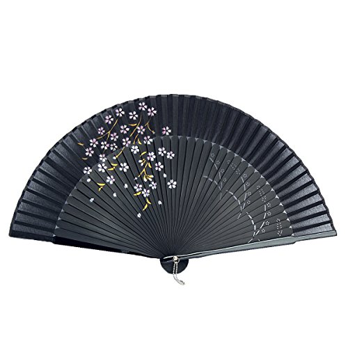 Dazone - Abanico asiático plegable de bambú japonés, con diseño de flores de cerezo, abanico plegable para bodas, fiestas, decoración, regalo para el Día de la Madre