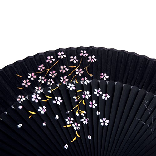 Dazone - Abanico asiático plegable de bambú japonés, con diseño de flores de cerezo, abanico plegable para bodas, fiestas, decoración, regalo para el Día de la Madre