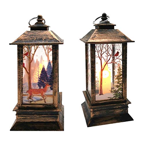 Decoraciones navideñas, 2 piezas de luces decorativas navideñas, muñeco de nieve navideño con reno con velas LED para té, velas sin fuego, lámpara para decoración navideña en exteriores e interiores