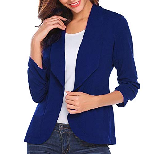 DEELIN La Moda De La Mujer Profesional OL Estilo De Tres Mangas Blazer Elegante Delgada Chaqueta De Cuello Blanco (XL, Azul)