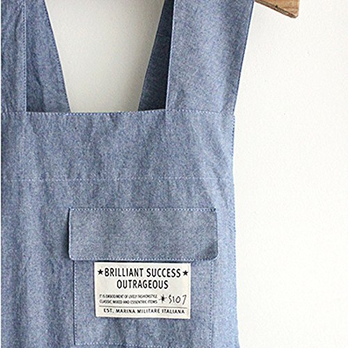 Delantal de chef de regalo estilo japonés X forma de mezclilla smock Natural algodón delantal halter cruzado vendaje babero cocina jardín desgaste (azul)