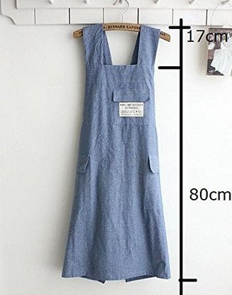 Delantal de chef de regalo estilo japonés X forma de mezclilla smock Natural algodón delantal halter cruzado vendaje babero cocina jardín desgaste (azul)