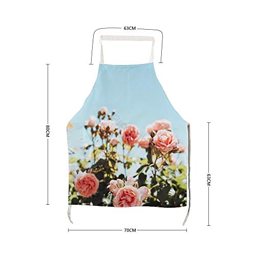 Delantal de cocina Promini 100% poliéster, con foto de flores rosas y blancas, delantal de cocina, delantal de cocina con dos bolsillos, delantal de chef para hombres y mujeres