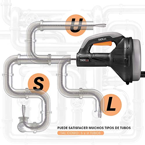 Desatascador de Desagües, TACKLIFE 7,5m Limpieza de desagües, Diámetro de 7mm adecuado para tubos de 19-51mm, ideal herramienta Limpieza para eliminar obstrucciones en desagües - HGD02A