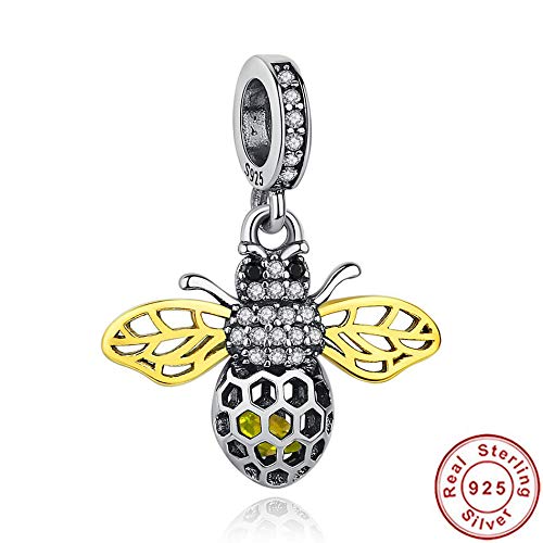 DFHTR Cuentas Colgantes 925 Cuentas De Plata Esterlina Insecto Amarillo Miel De Abeja Charm Fit Pulsera Original Collar Joyería