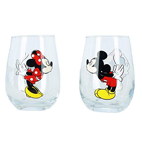 Disney Kissing Mickey and Minnie Mouse - Juego de 2 vasos sin tallo, diseño de Mickey y Minnie Mouse