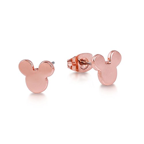 Disney – Pendientes chapados en oro rosa con cierre de mariposa, diseño con cabeza de Mickey Mouse