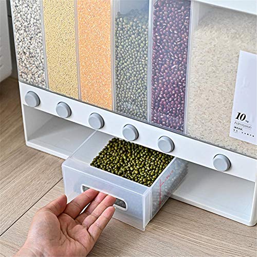 Dispensador de alimentos de cocina, tanque de almacenamiento de alimentos secos montado en la pared, dispensador de almacenamiento de granos de gran capacidad, para cereales, té y arroz,10 litros