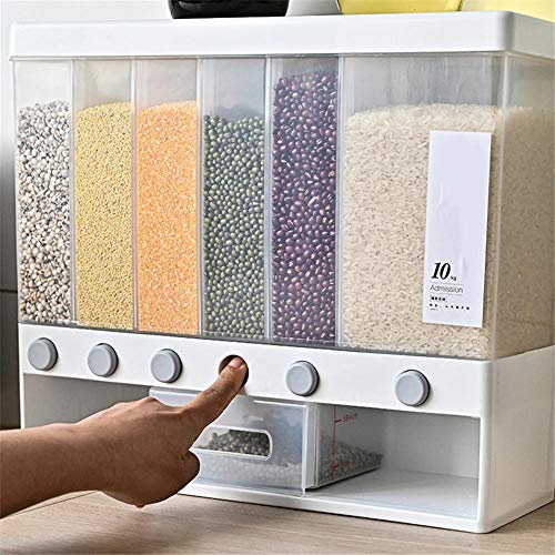 Dispensador de alimentos de cocina, tanque de almacenamiento de alimentos secos montado en la pared, dispensador de almacenamiento de granos de gran capacidad, para cereales, té y arroz,10 litros