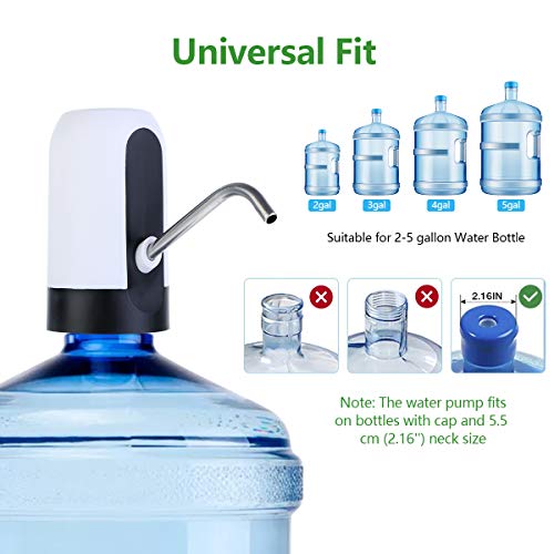 Dispensador de Bomba de Agua Bomba de Agua Potable Automática Bomba de Agua de Carga USB Portátil Botón Dispensador Batería Recargable en el Interior (Blanco)