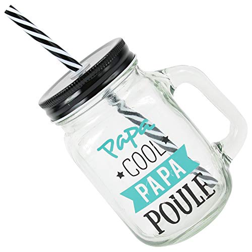 DITES LE AVEC DES MOTS CMFY7553 MUG C/Tapa Y Pajita Papa Cool, Cristal, Transparente y Negro