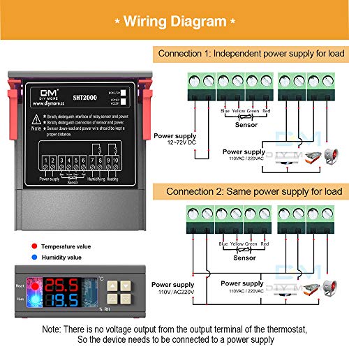 Diymore Termostato digital de temperatura y humedad para calefacción y humidificador sensor de alta precisión para calentador de agua refrigerador humidificador y deshumidificador SHT2000 AC110V-220V