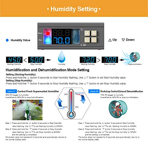 Diymore Termostato digital de temperatura y humedad para calefacción y humidificador sensor de alta precisión para calentador de agua refrigerador humidificador y deshumidificador SHT2000 AC110V-220V