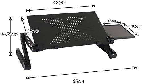 DlandHome Mesa Ordenador Portátil con Base de refrigeración y Soporte para Ratón Soporte para Diván Sofá Cama Mesa Plegable Mesa Bandeja, Negro