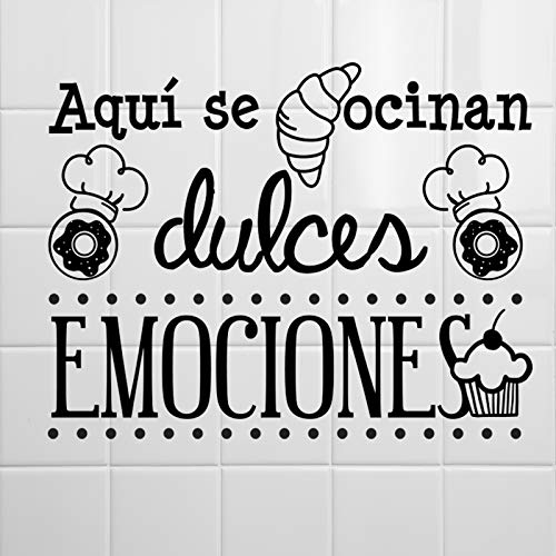 Docliick® Vinilos de pared decorativo con frase decorativa cocina y restaurante"AQUÍ SE COCINAN DULCES." Pegatinas decorativas pared. Decoración casa Docliick DC-19147