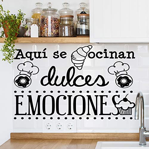 Docliick® Vinilos de pared decorativo con frase decorativa cocina y restaurante"AQUÍ SE COCINAN DULCES." Pegatinas decorativas pared. Decoración casa Docliick DC-19147